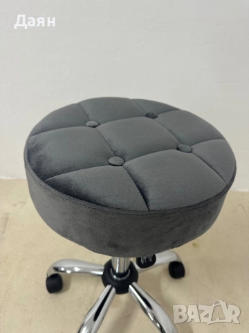 Кадифена табуретка на колелца HOMCOM, регулируема, въртяща се на 360 градуса , снимка 6 - Столове - 52551252