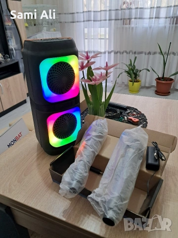 ЧИСТО НОВА Караоке Тонколона с 2 Безжични Микрофона – Пълен Комплект, снимка 7 - Аксесоари и консумативи - 53840494