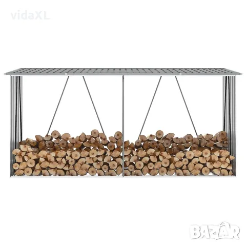 vidaXL Навес за дърва, поцинкована стомана, 330x84x152 см, сив, снимка 2 - Дърва за огрев - 56147614