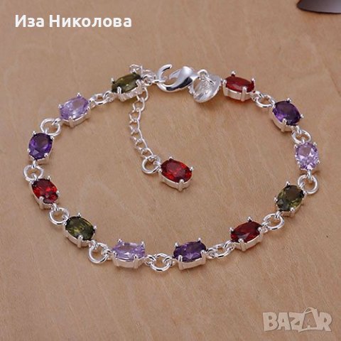 Сребърна гривна със сапфир, смарагд и рубин, снимка 4 - Гривни - 41906860