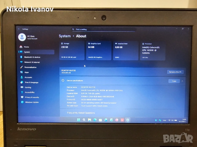 Lenovo ThinkPad e11 11.6 inch | Intel Celeron N2930 4x2.16 Ghz|8GB RAM|256GB SSD |Windows 11| laptop, снимка 4 - Лаптопи за дома - 53385812