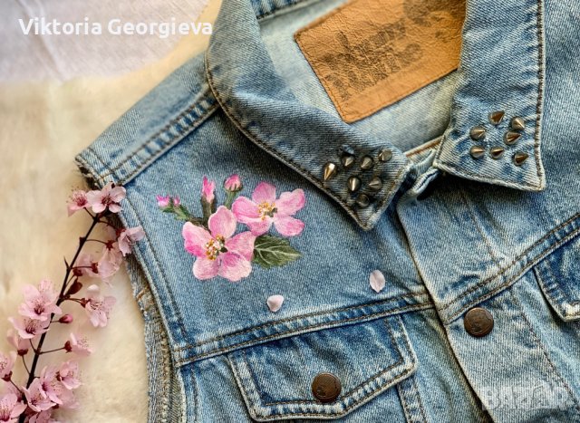 Рисувано дънково елече, снимка 6 - Елеци - 40145041