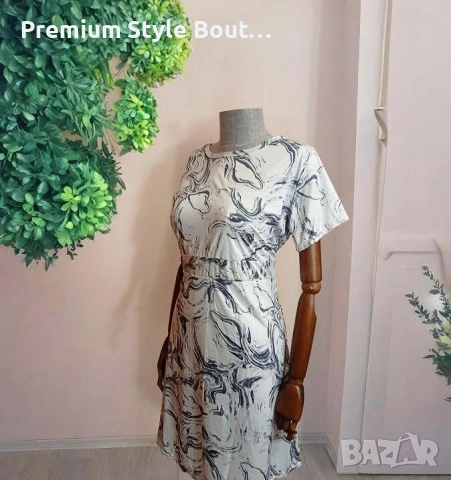 Бяла рокля с мраморен принт, снимка 4 - Рокли - 53658950