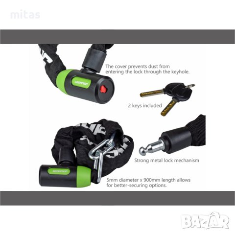 Заключващо устройство верига за велосипед с ключ SKORPION, 90см/5mm, снимка 3 - Аксесоари за велосипеди - 41541067