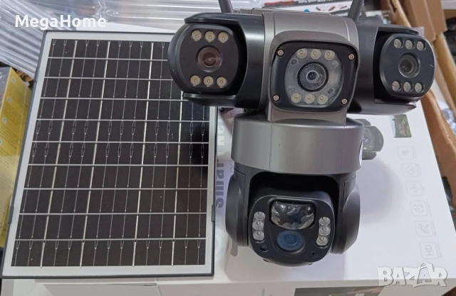 Соларна Охранителна 4G Камера Ultra HD 4K PTZ, тройна леща, 12MP, цветно нощно виждане