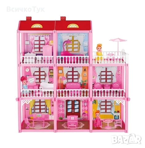 ✨Детска триетажна къща с кукли и обзавеждане