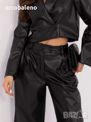 Дамски широки панталони от изкуствена кожа, 3цвята , снимка 7 - Панталони - 52369605