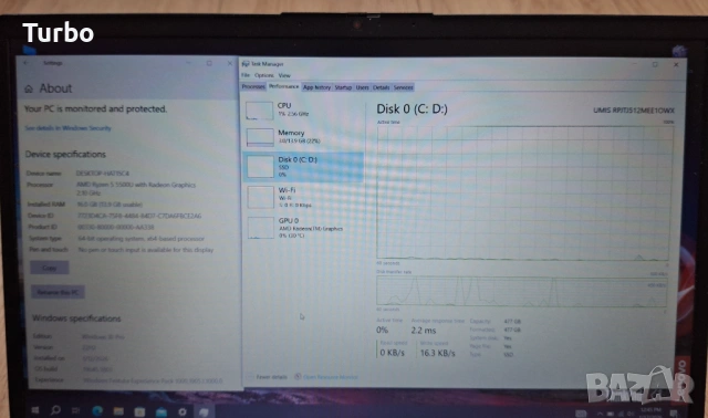 14' Lenovo Ryzen 5 5500U/16GB/512GB SSD/AMD Radeon/Бат. 5ч., снимка 5 - Лаптопи за дома - 53843549