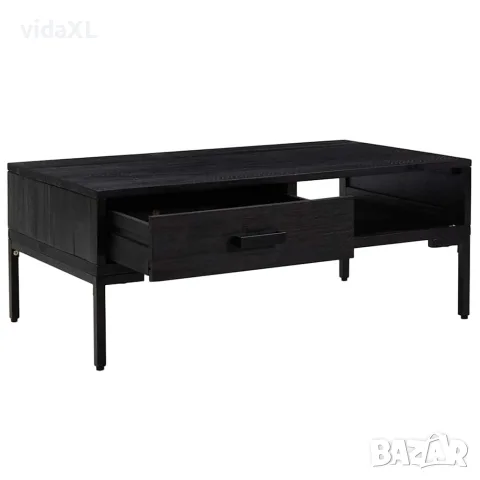 vidaXL Маса за кафе, черна, 90x50x35 см, борово дърво масив, снимка 4 - Маси - 56147202