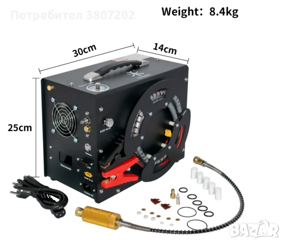 Преносим PCP въздушен компресор за високо налягане 300Bar. 12/220В., снимка 2 - Газово оръжие - 53600826