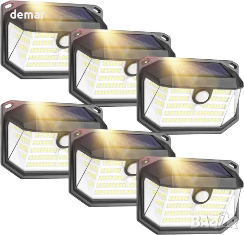 Соларни външни лампи със сензор за движение Lenlun, 230 LED, 3 режима, IP65, 6 броя