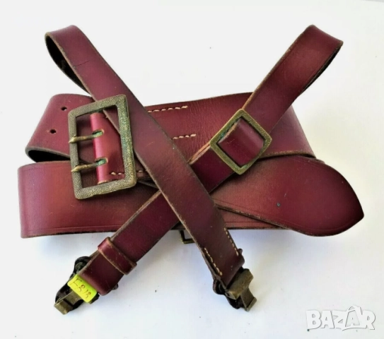 Офицерски кожен колан с каишка , снимка 3 - Антикварни и старинни предмети - 51462513