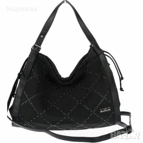 Велурена дамска чанта с декоративни ленти и метални капси – елегантен бохо дизайн