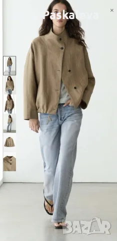 Раирано бомбър яке от лен на Massimo Dutti, снимка 2 - Якета - 55772711