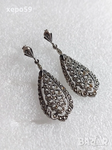 Прекрасни сребърни филигранни обеци с маркезити.Сребро проа 925, снимка 7 - Обеци - 52470314