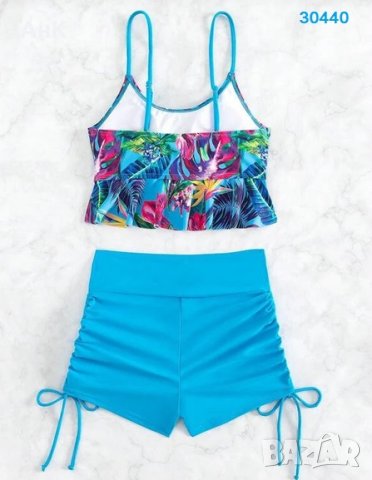 Бански костюм от две части, цвят скай блу, долнище боксерка, снимка 2 - Бански костюми - 41647889