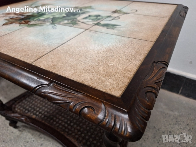 Винтидж маса с плочки и ратан , снимка 4 - Маси - 51619150