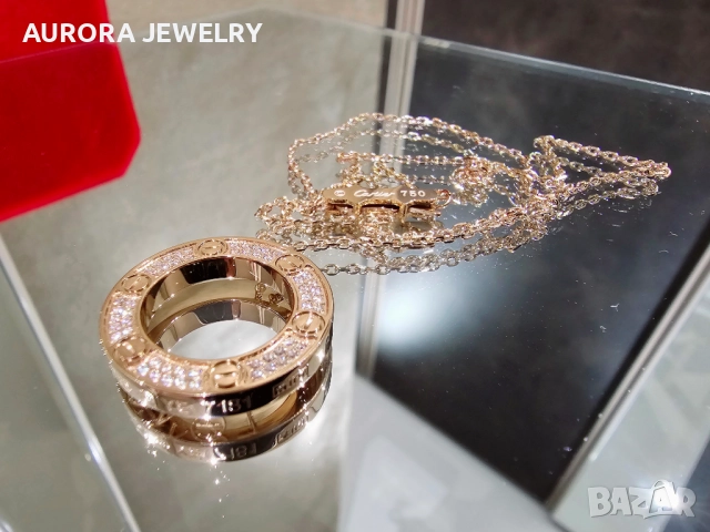 CARTIER Love Rose Gold Large Paved Diamonds Pendant Дамскo Колие, снимка 4 - Колиета, медальони, синджири - 52888468