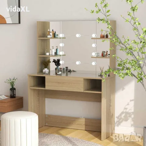 vidaXL Тоалетка с LED лампи, 100x40x135 см, МДФ, дъб, снимка 2 - Тоалетки - 56146997