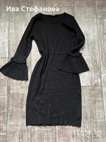 Нова черна еластична елегантна рокля midi миди елегантна дължина солей плисе ръкав , снимка 3 - Рокли - 49146072