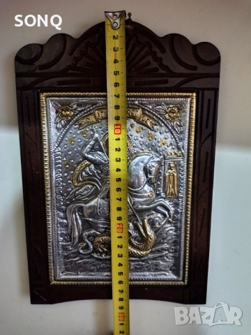 Стара Посребрена Икона На Свети Георги, снимка 7 - Икони - 52510957