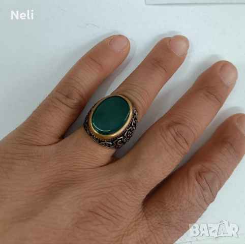 сребърен пръстен със зелен камък, снимка 4 - Други - 44766437