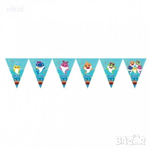 Бебе Акули Baby Shark Парти Гирлянд Знаменца Флаг Банер флагчета