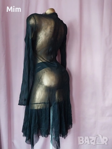 М/XL Черна прозрачна рокля с дълъг ръкав , снимка 6 - Рокли - 53087532