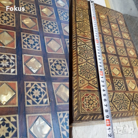 Уникална стара колекционерска табла шах игра интарзия, снимка 5 - Антикварни и старинни предмети - 53490900