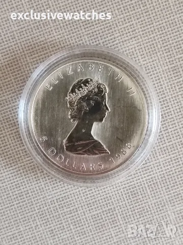 1 тройунция Сребърна Монета Maple Leaf BU 1988 г., снимка 5 - Нумизматика и бонистика - 49840646