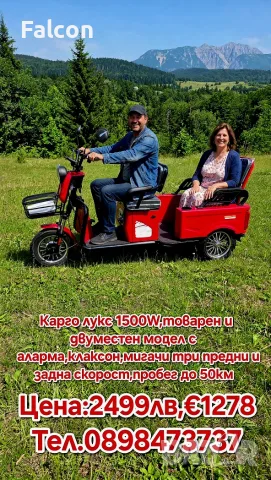 Електрическа триколка А10 карго лукс двуместна товарна, снимка 10 - Мотоциклети и мототехника - 43955686