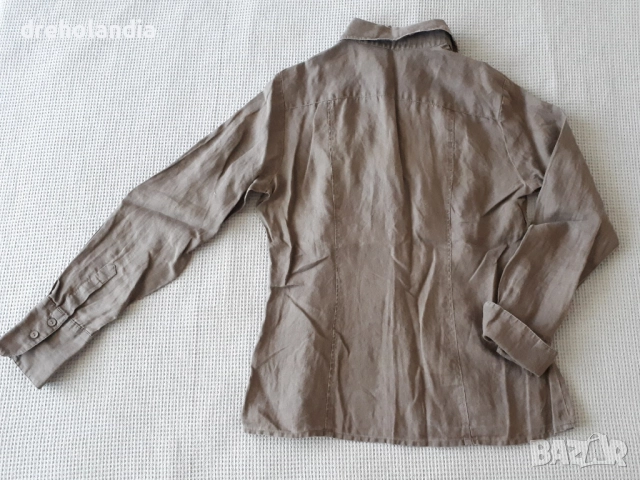 Кафява ленена риза  Benetton - 100 % лен – M  , снимка 2 - Ризи - 51735877