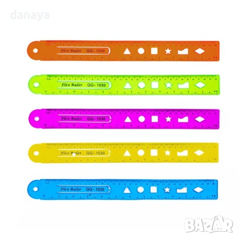 6303 Огъваща се ученическа линия с шаблони, 30 см, снимка 3 - Ученически пособия, канцеларски материали - 53161111