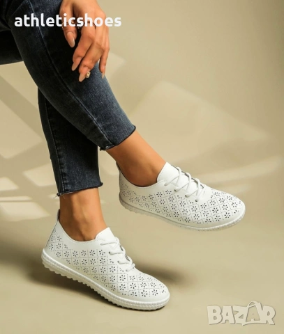 Дамски гуменки в бяло лазерно рязана еко кожа, снимка 3 - Маратонки - 53053126