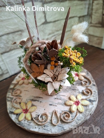 Декорация с цветя от брезова кора., снимка 6 - Декорация за дома - 53099884