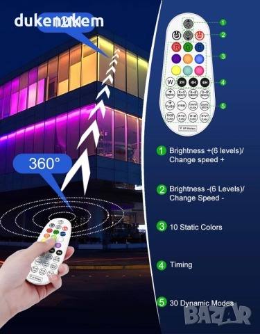 Комплект от 2 броя Прожектори RGB LED Wall Washer 42W – 10 цвята, 30 режима, дистанционно управление, снимка 4 - Прожектори - 52465132