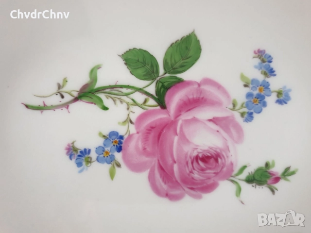 Meissen вази 14-17см/чиния 29см/стара Майсен порцеланова ваза-плато/бяла-цветя-злато, снимка 13 - Вази - 52463835
