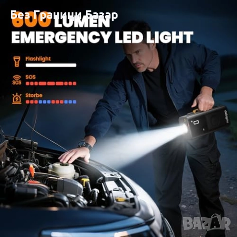 Нов 10 в 1 авариен комплект за кола със стартер, компресор и фенер, снимка 7 - Аксесоари и консумативи - 51677975