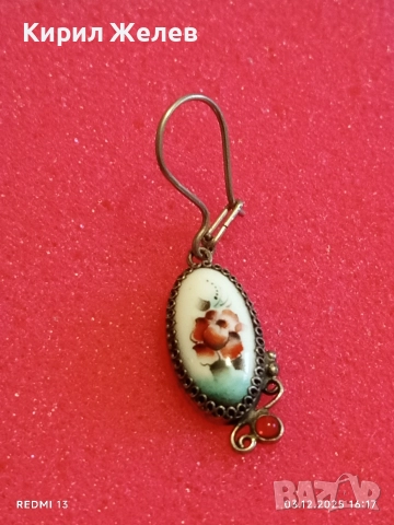 Старинна мраморна сребърна обица с червен рубин разкошна 52382, снимка 8 - Обеци - 52640105