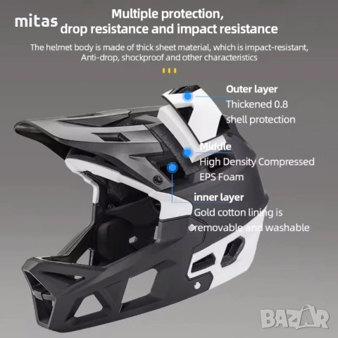 Кросова каска MARTAR, Full Face, Сертифицирана, Олекотена (690g), S/M, снимка 7 - Аксесоари за велосипеди - 53110321