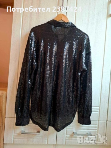 Черна дамска риза с паети  , снимка 2 - Ризи - 53171892