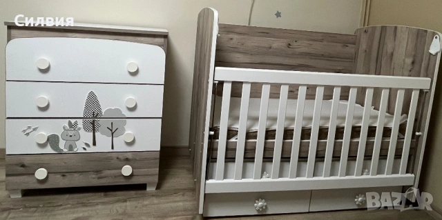 Бебешка кошара със скрин и матрак, снимка 2 - Мебели за детската стая - 53213331