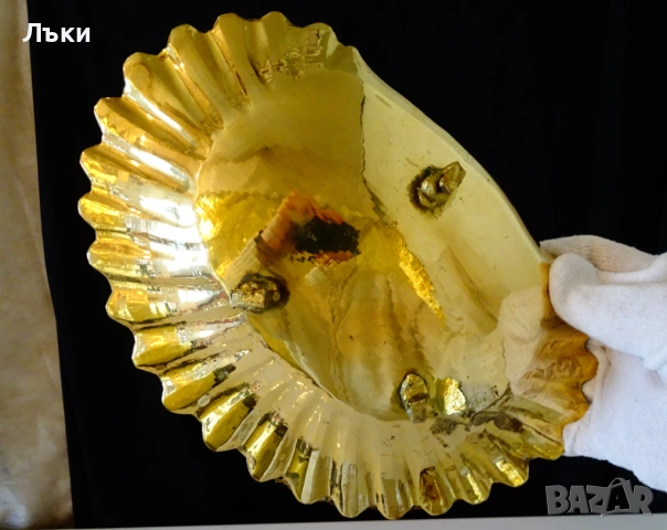 Бронзова фруктиера перлена мида,дебела позлата. , снимка 4 - Антикварни и старинни предмети - 53830434