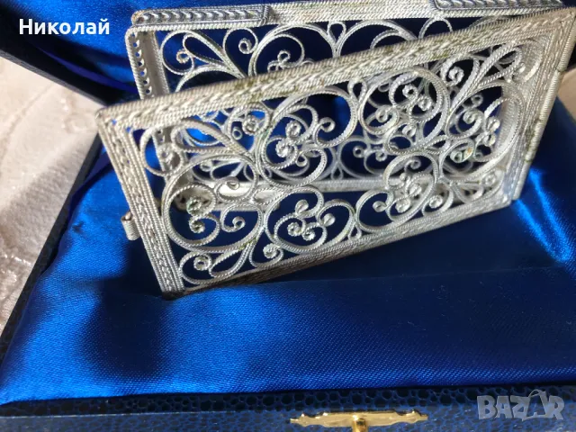 Визитник, руски сребърен филигран, ръчна изработка, сертификат, подаръчна кутия, нов идея за подарък, снимка 7 - Други - 47329994