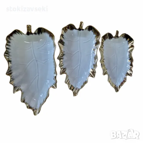 Комплект от 3 броя керамични купи във формата на листо, снимка 1