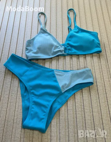 Син дамски бански от две части , снимка 3 - Бански костюми - 48076859