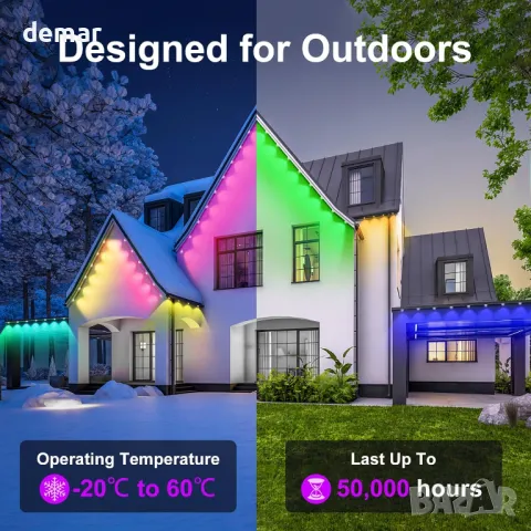 Постоянно външно осветление 15M, Smart RGBIC 30 LED,APP и дистанционно, снимка 4 - Лед осветление - 47375244