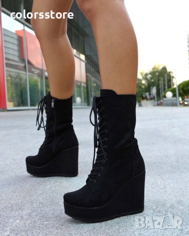 Боти на платформа - черен велур - TD33, снимка 2 - Дамски боти - 40610694