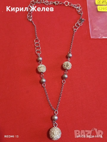 Елегантно сребърно колие с кристални топчета винтидж стил майсторска изработка 52951, снимка 8 - Колиета, медальони, синджири - 53411350