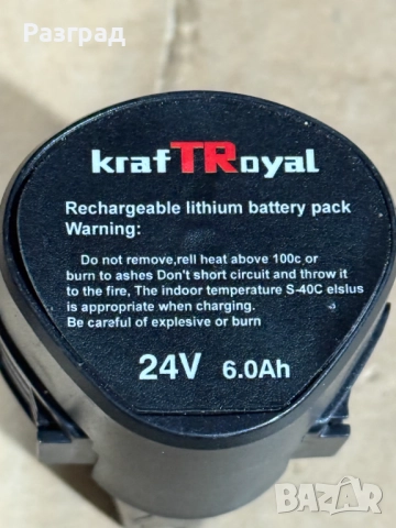 Мини акумулаторен ъглошлайф KraftRoyal 24V 6Ah, безчетков мотор, 2 батерии, зарядно, 5 диска, 18 500, снимка 4 - Ъглошлайфи - 52965171